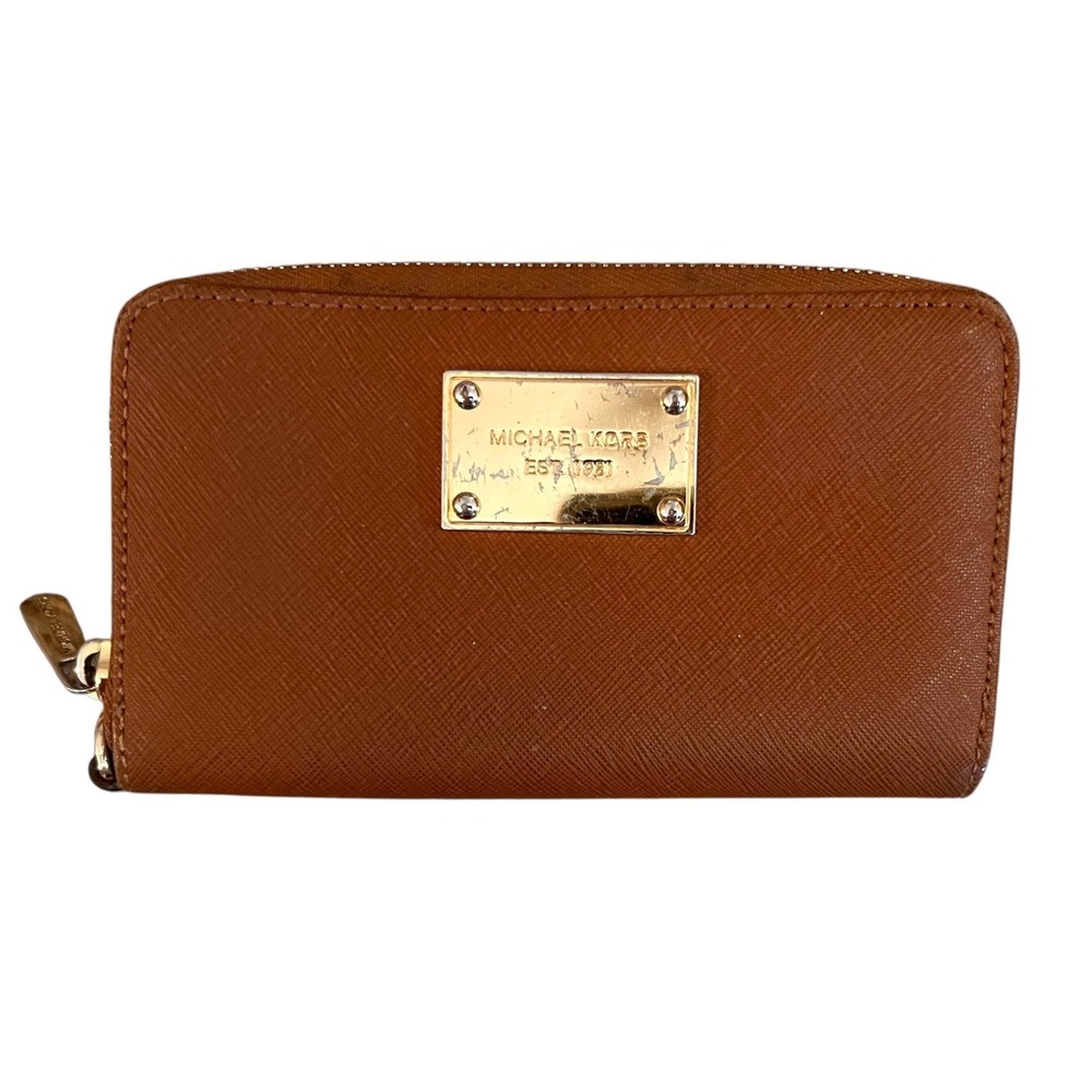 Michael Kors Jet Set Travel Brown Saffiano Leather Zip Around Wallet
